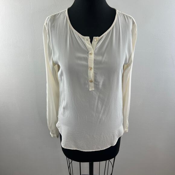SJOBECK Cream Silk Back Contrast Cut-Out Long Sleeve Pullover Blouse Top Size XS - Picture 4 of 9